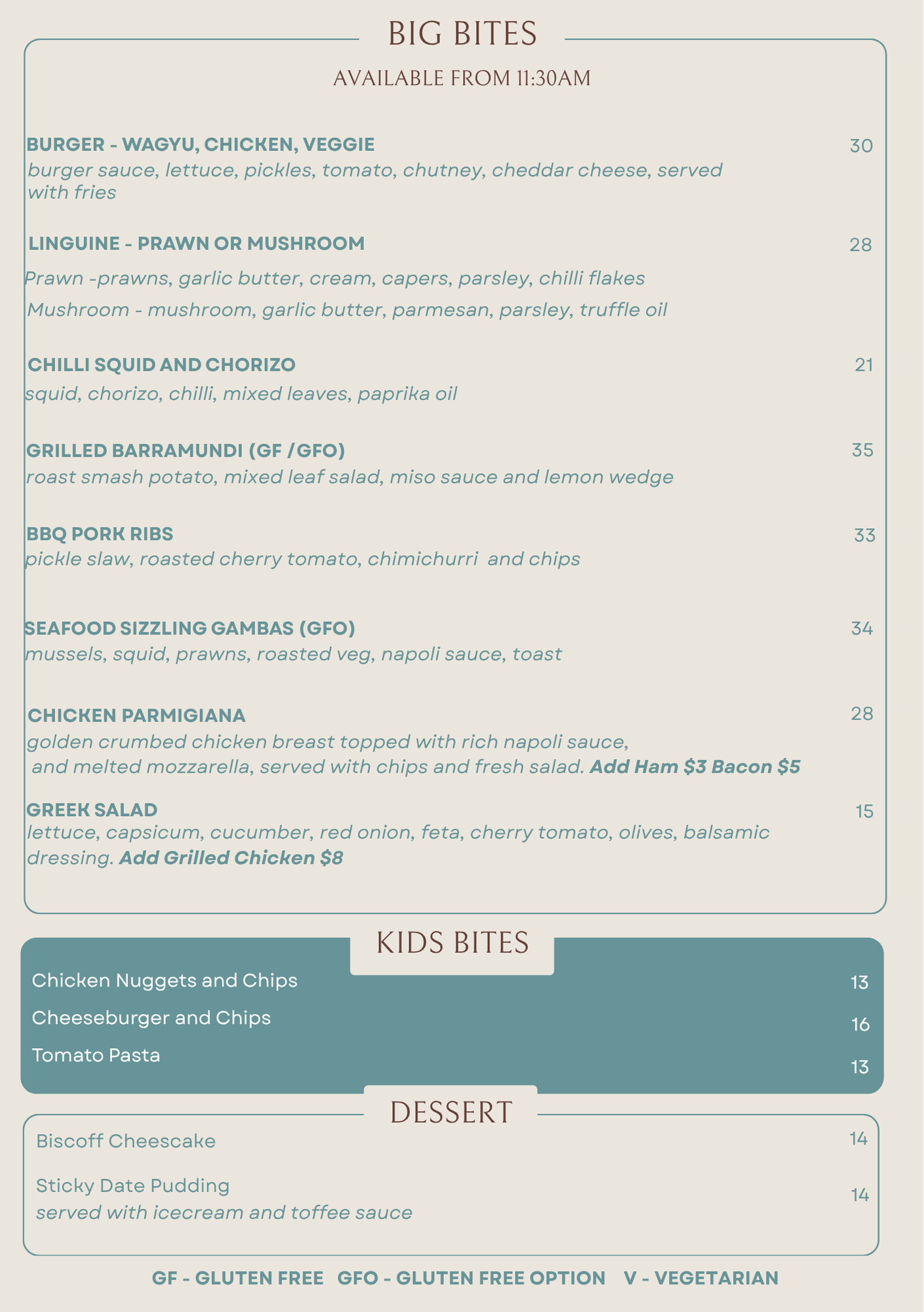 The Firestation Big Bites menu