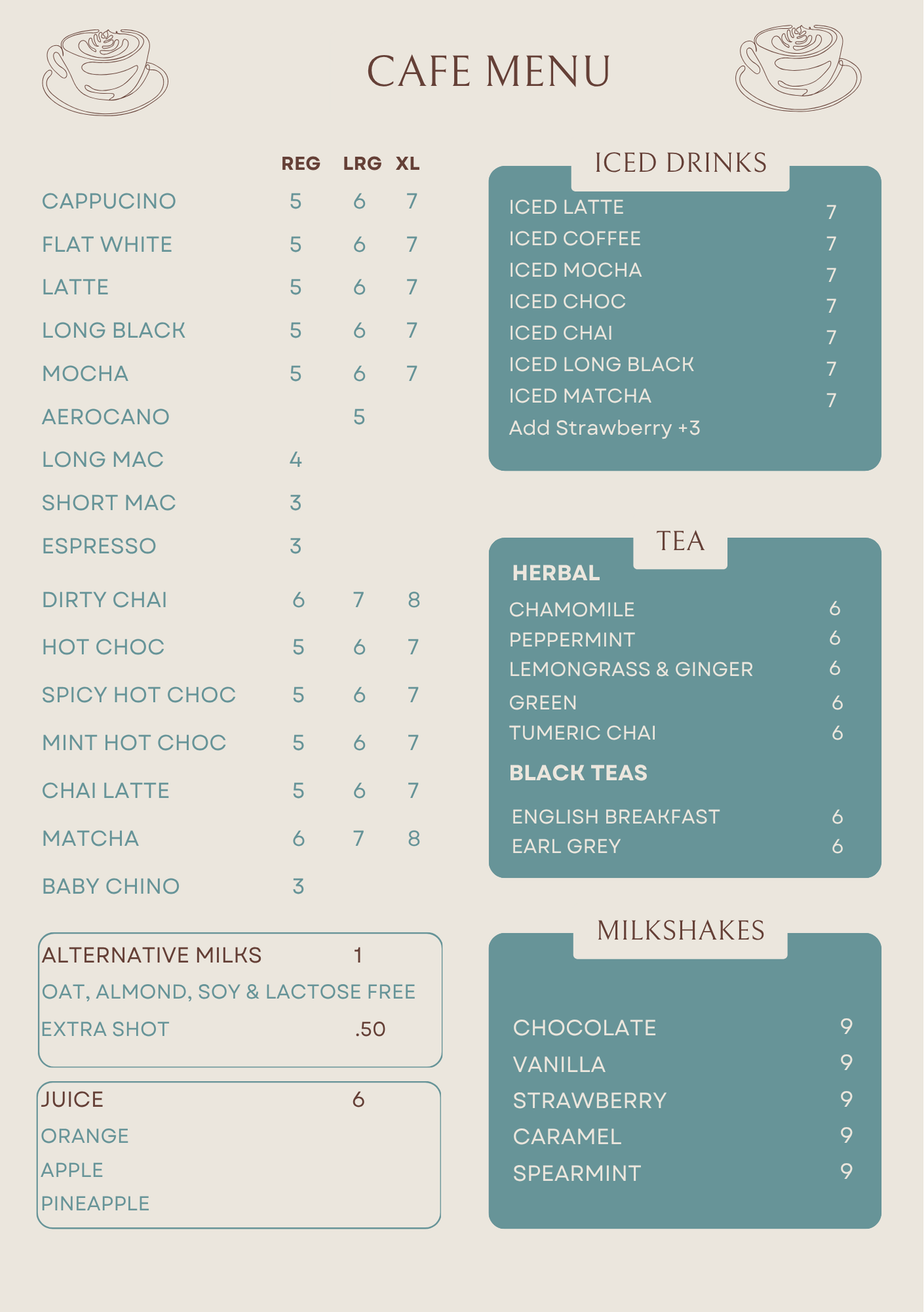 The Firestation hot drinks menu