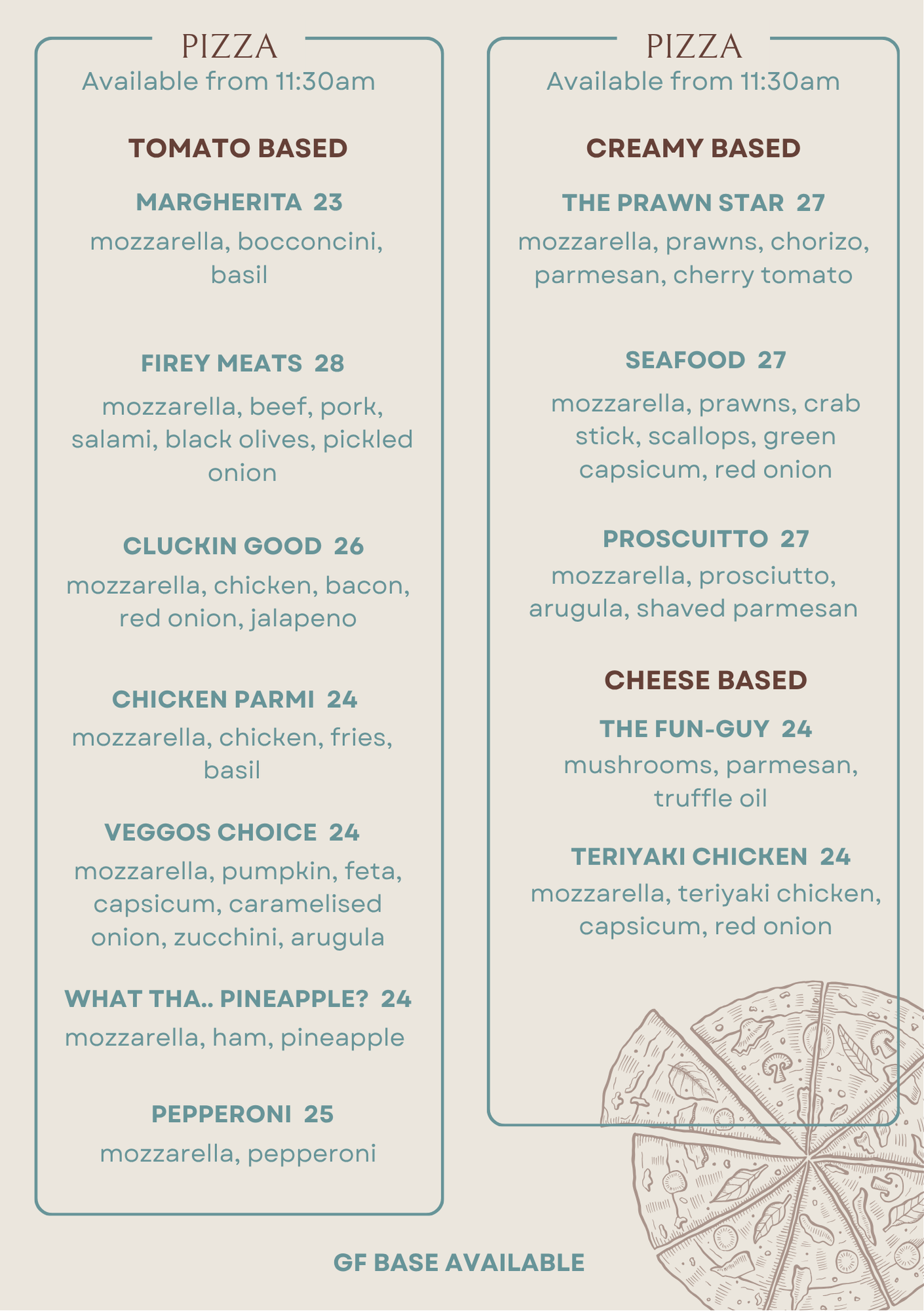 The Firestation pizza menu